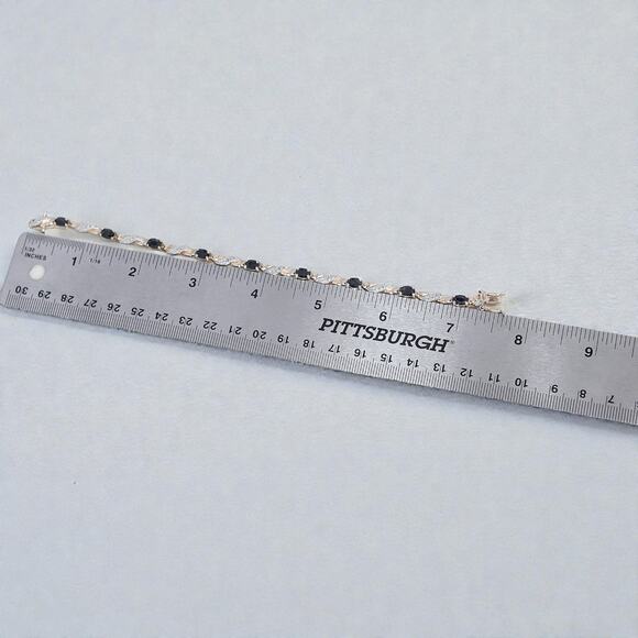 Ross Simons 925 Silver Gold Vermeil Sapphire Link Bracelet Designer 7.25" - Picture 9 of 10